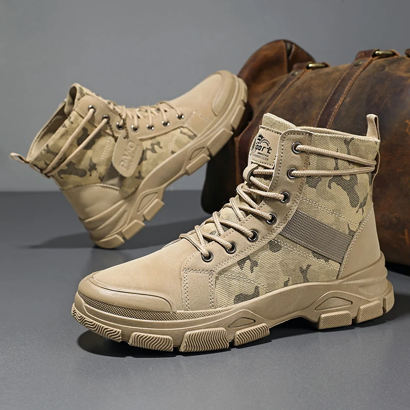 High-top classic men's boots wear-resistant sole soft upper classic and fashionable,suitable for hiking and outdoor wear.