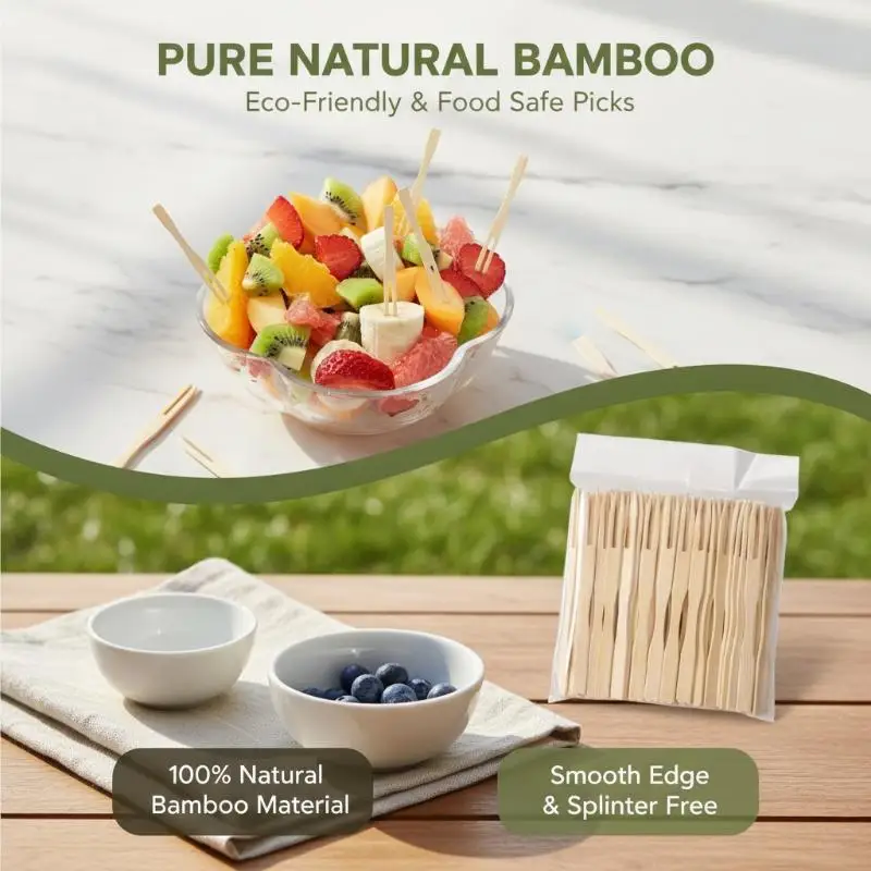 100Pcs Two Prong Disposable Bamboo Fruit Fork Wooden Fruit Picks Sturdy Dessert Pick For Party Cake Fruit Snack Serving Supplies