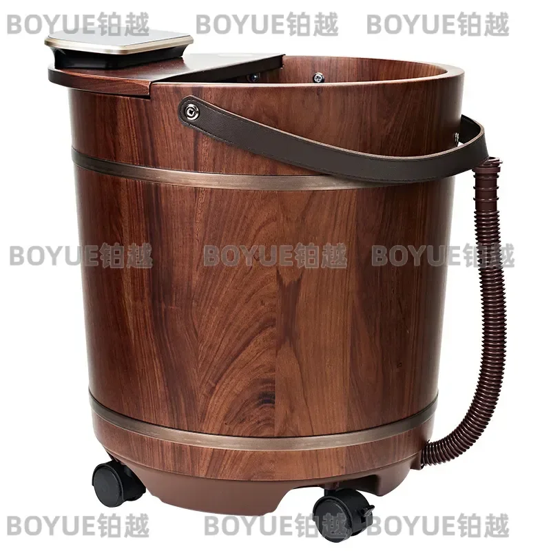 Smart Rosewood Foot Bath with Voice Control Bian Stone Massage Deep Soak Bucket for Home Spa Relaxation Therapy