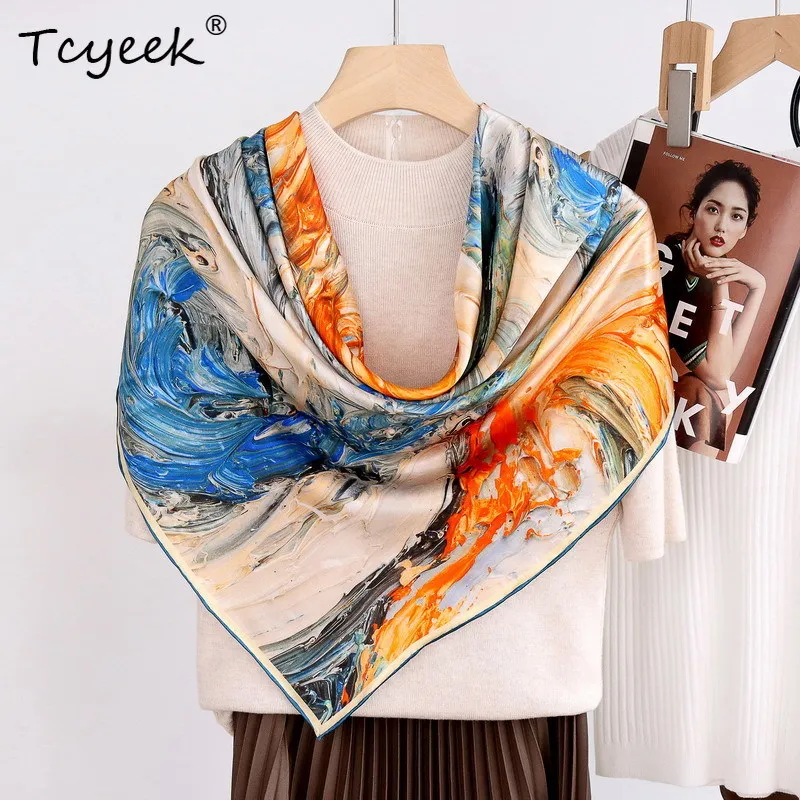 

Tcyeek, 100%Real Slik Elegant Scarf, Women Abstract Printed, Mom Gifts All-match Fashion Scarves, 2024 Summer New A458116QM