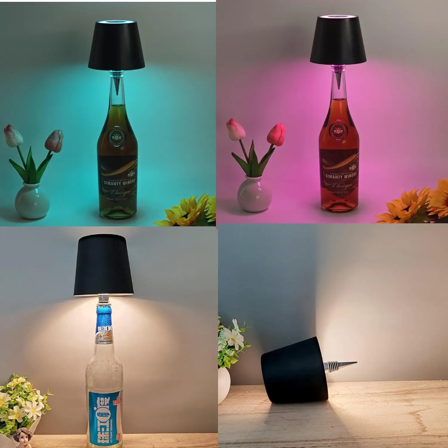 BANDIAN Wijnfles Lamp Hoofd Tafellamp Verwijderbaar Draagbaar Opladen Aanraakschakelaar Nachtlampje Decoratie voor Bar Cafe Sfeer