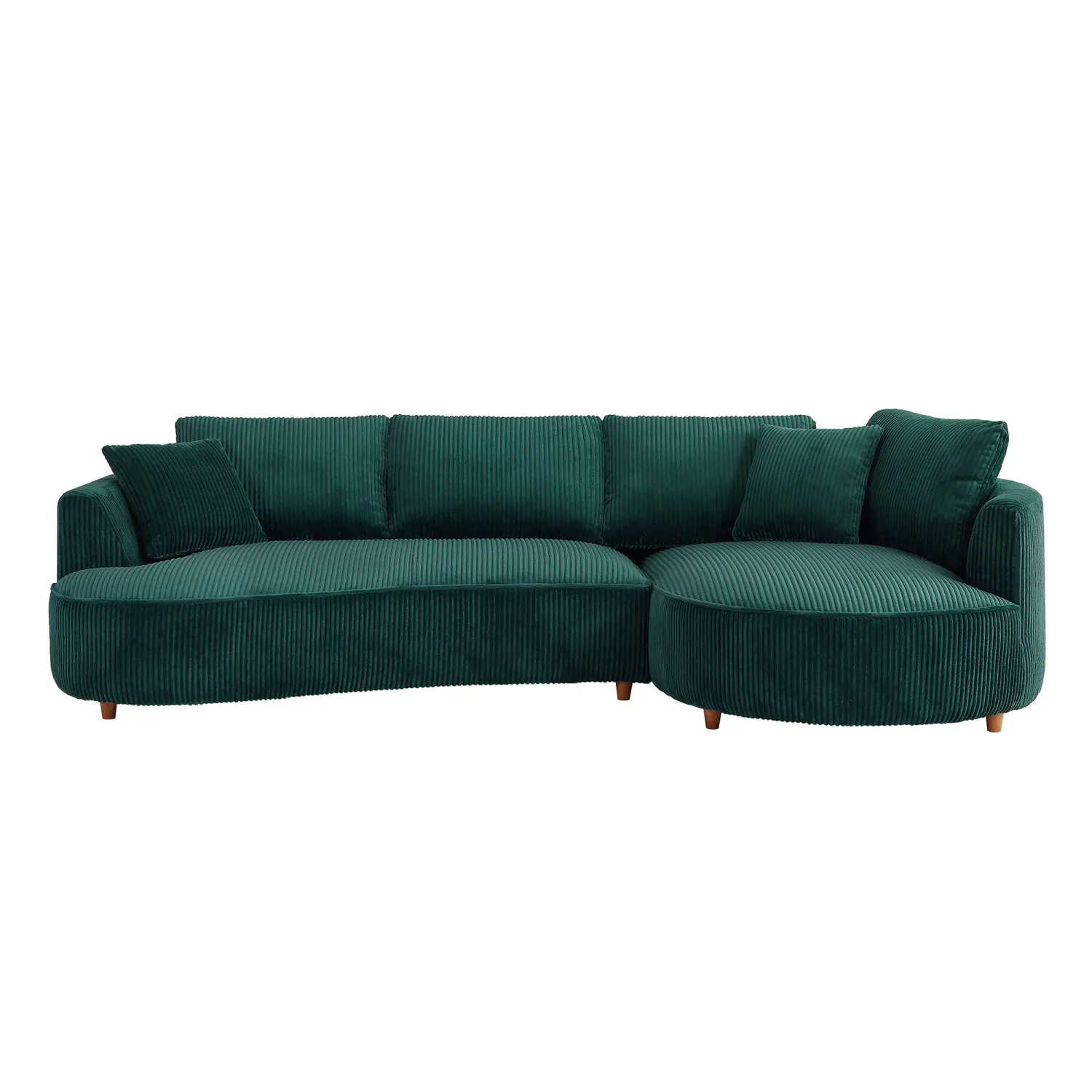 

Green Corduroy Upholstered Sectional Sofa with Right Facing Chaise - Modern Living Room Office Corner Sofa