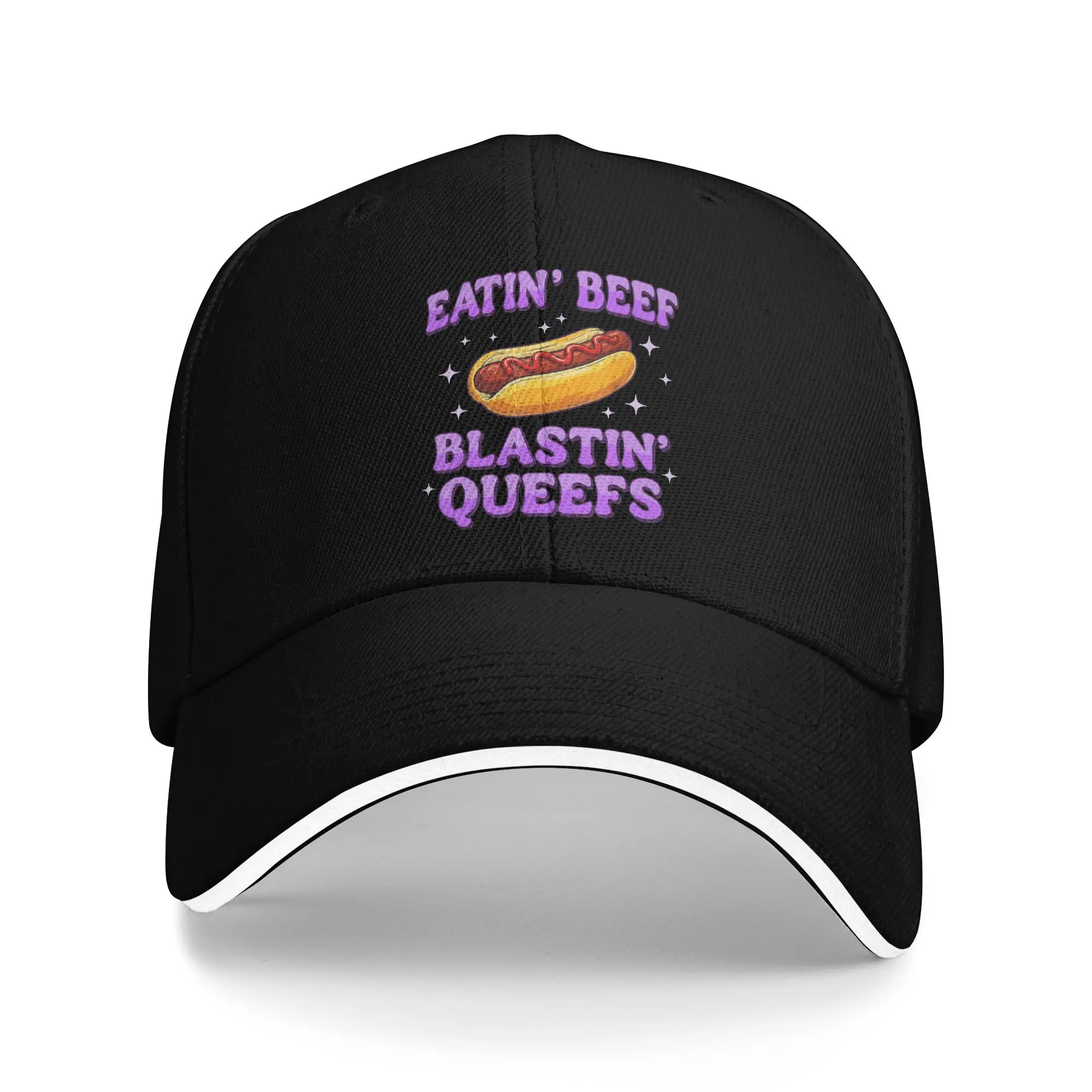 Eatin Beef Blastin Queefs Funny Inappropriate Hot Dog Meme Baseball Cap Men Custom Logo Trucker Hat Baseball Caps Gift Idea