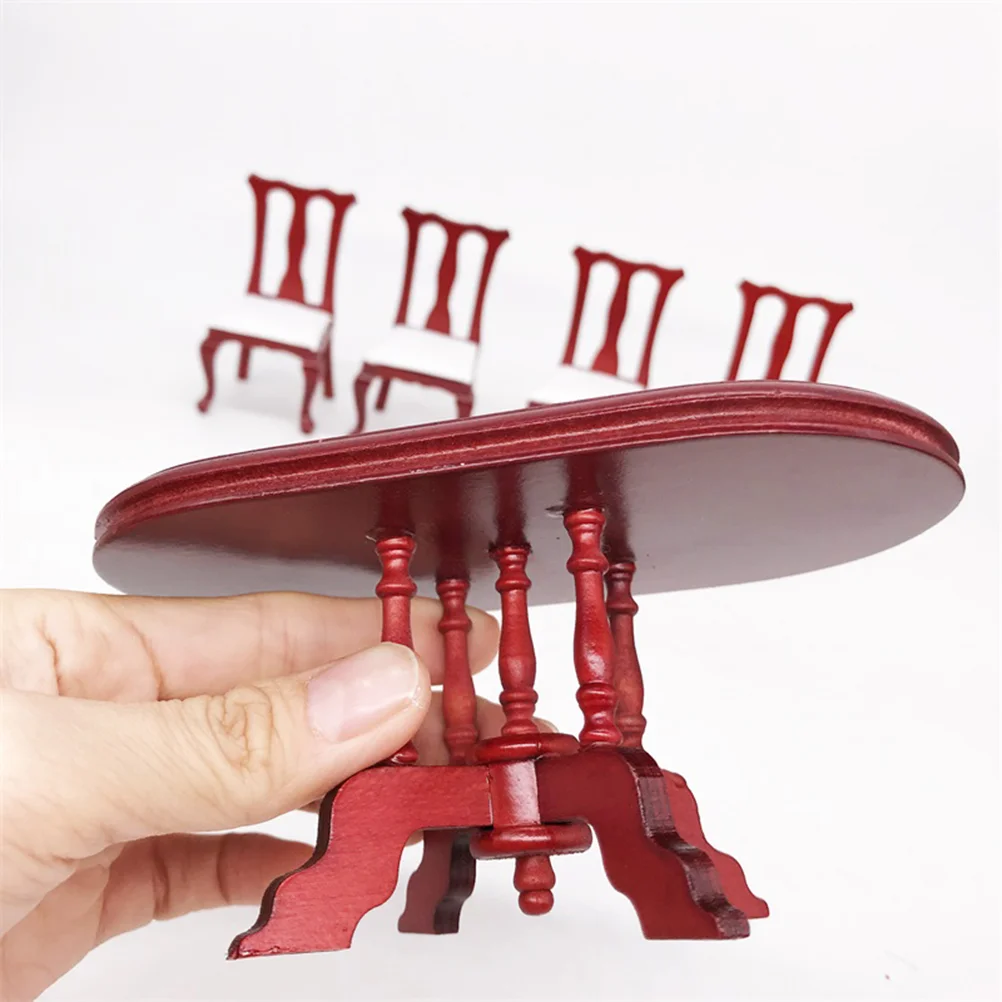 1 Set 1:12 Mini House Miniature Furniture Wooden Dining Table and Chair Mini House Kitchen Decor Ornament