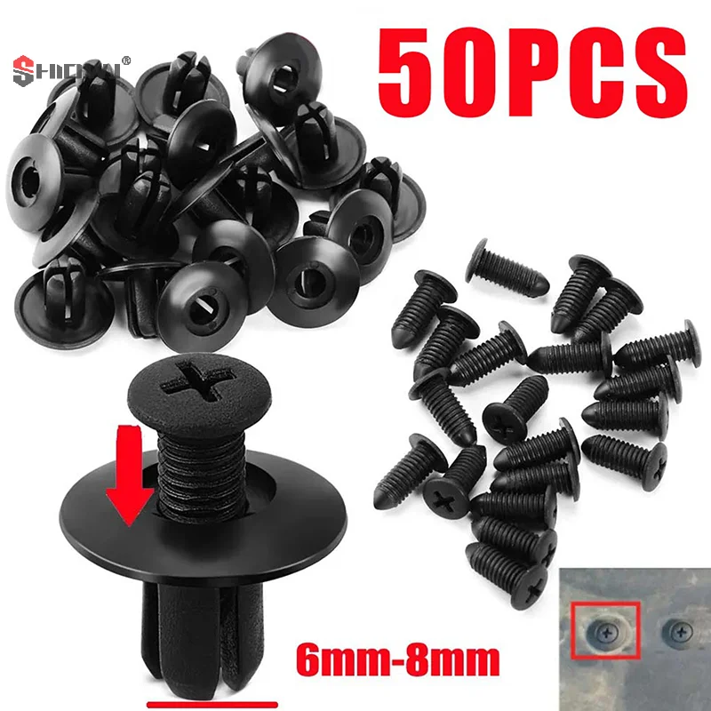 50Pcs 8mm Rivets Fasteners Screw Clips Car Bumper Fender Hole Plastic Push Pin Clip Auto Tool Car Accessories