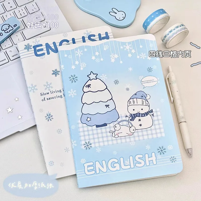 A5 English Book Thickened Four-line Three-grid English Transcription Book English Workbook Set for Primary  Journal Notebook