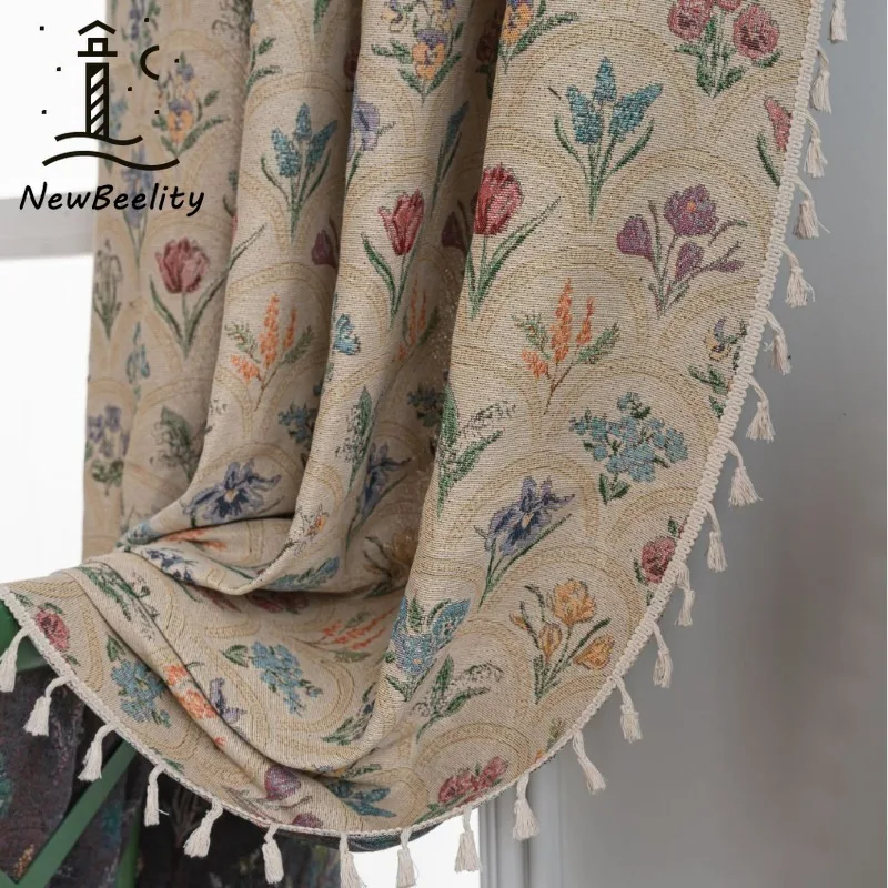 

Semi-blocked Bay Window Curtains European Classical Decorative Jacquard Tassels Curtains for Living Dining Room Bedroom Drapes
