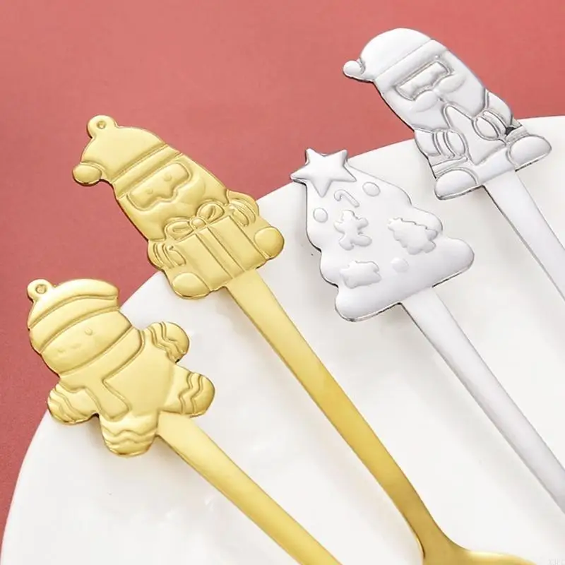 4 Pieces Christmas Coffee Spoon Christmas Trees Santa Christmas Star Tea Spoon X3UC