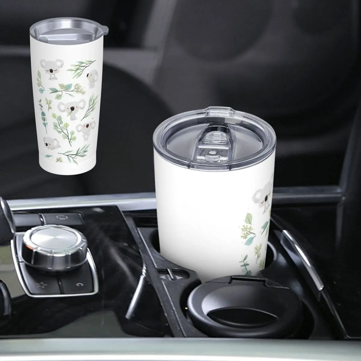 Koala And Eucalyptus Pattern Stainless Steel Tumbler Vacuum Insulated Mug Thermal Cold Bottle Straws With Lid 20oz