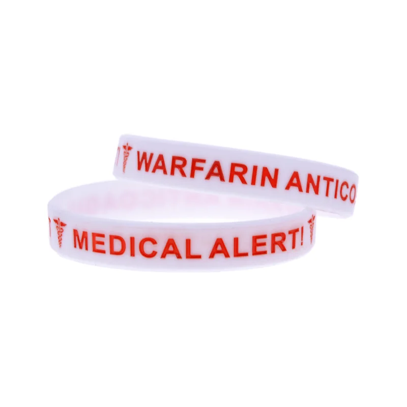 1 PC Warfarin Anticoagulant Silicone Wristband 1/2 Inch Wide Medical Alert Bracelet