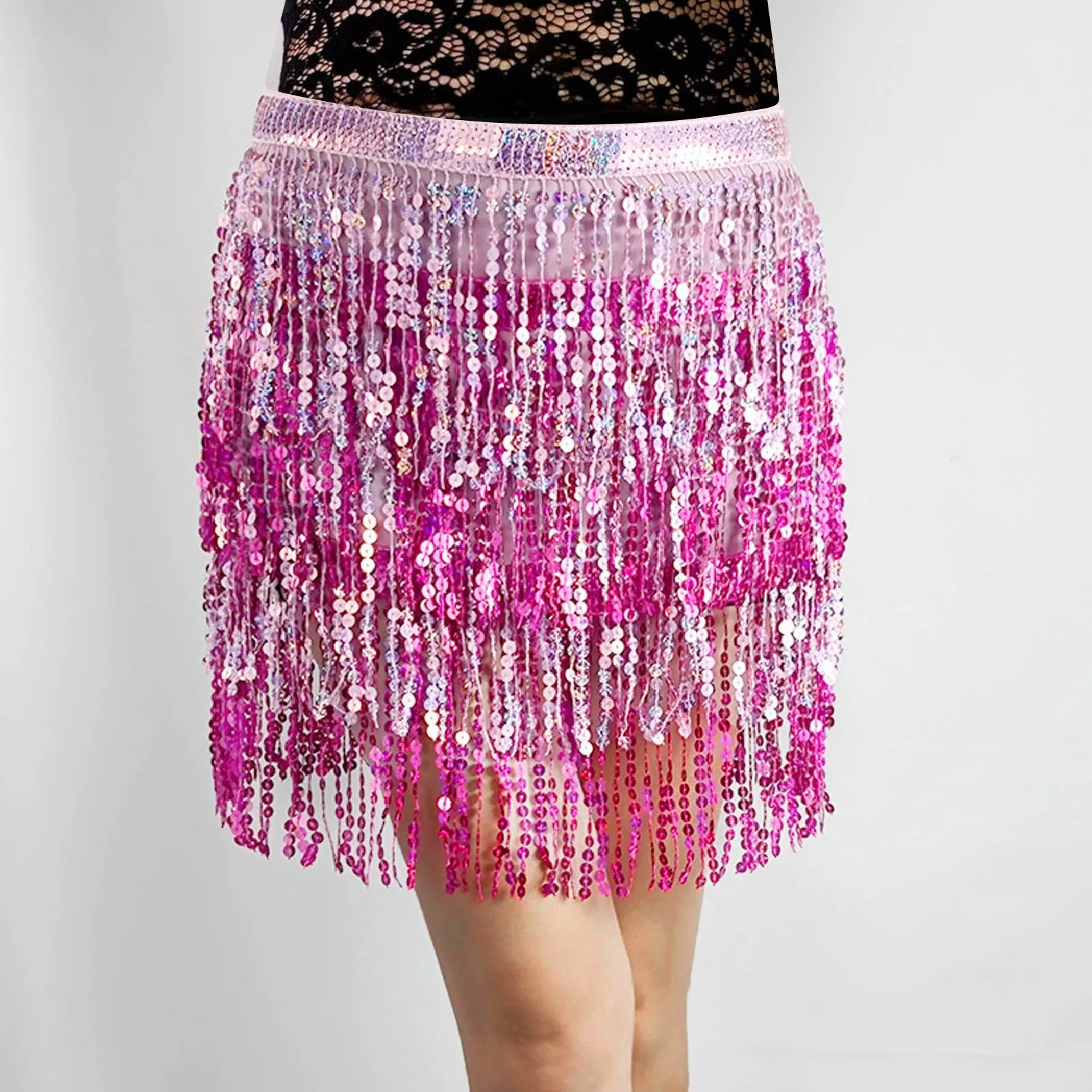 Sparkly Sequins Skirts For Women Tassel Hip Scarf Belt Fringe Festival Rave Clothing Female Belly Dance Club Wear Mardi Gras