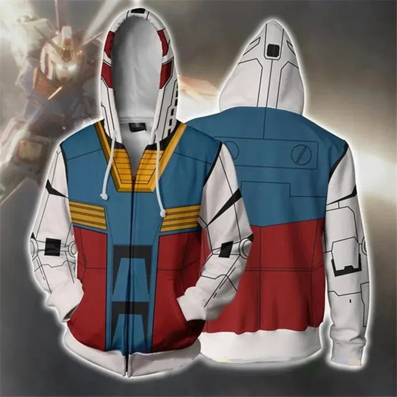

Gundam Hoodies Cosplay Style 3D Printing Men's Casual Zipper Hooded Sweatshirt Fashion Halloween Pullover Male Trendy Hoodie