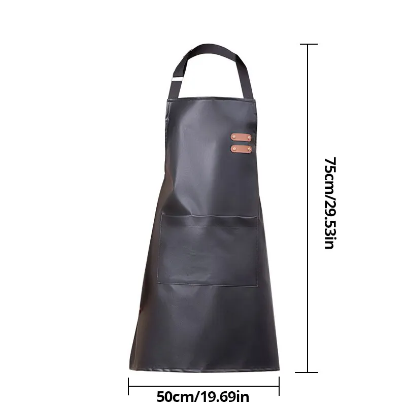 Waterproof And Oil Resistant Apron For Kitchen Womens PU Soft Leather HouseholdCooking Sleeveless High Dishwashing Work Clothes