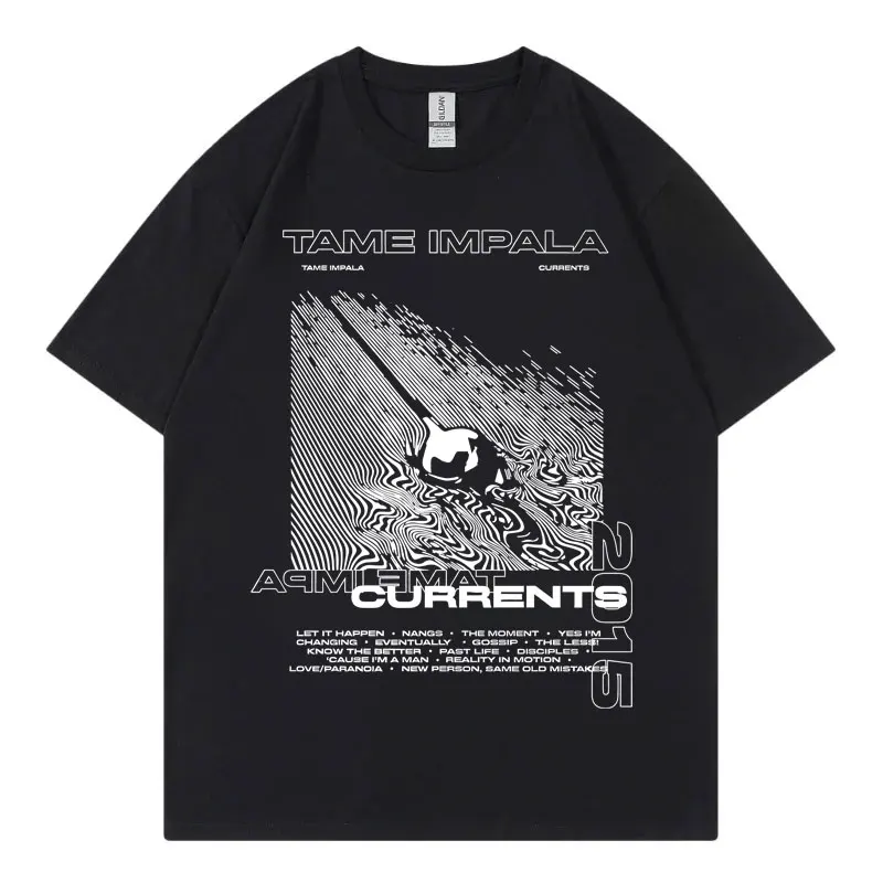 New men's T-shirt Tame Impala Currents graphic print style Harajuku round neck pullover loose gothic cotton short sleeve unisex