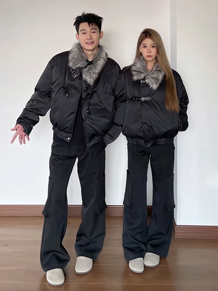 

American Retro Thiened Flight Jaet Cotton Coat Men's Women's Cleanfit Fur Collar Cotton Clothes Couple's Outerwear