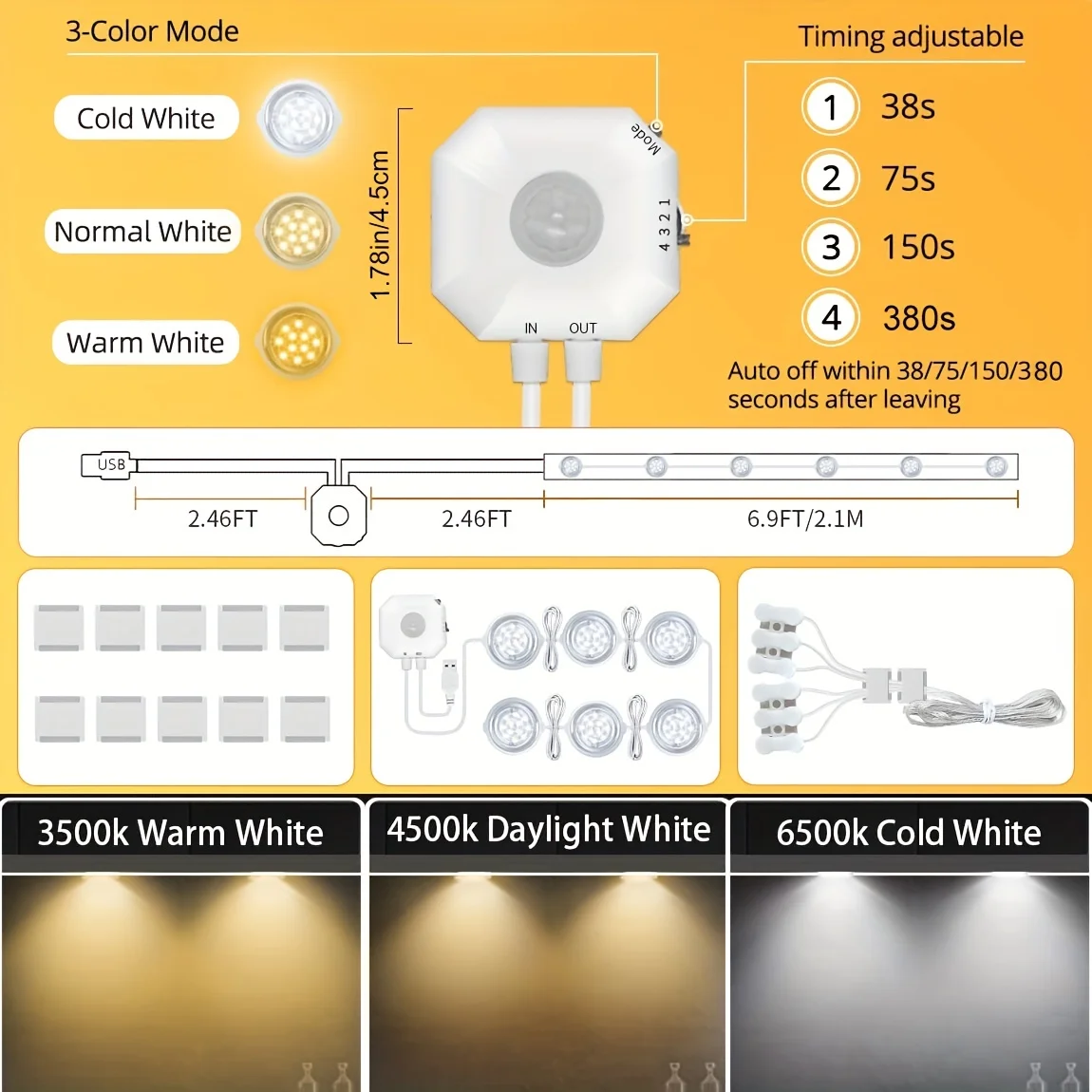 Motion Sensor Light LED Sensor night lights USB LED For Kitchen Cabinet Bedroom Wardrobe Indoor Lighting Night Light