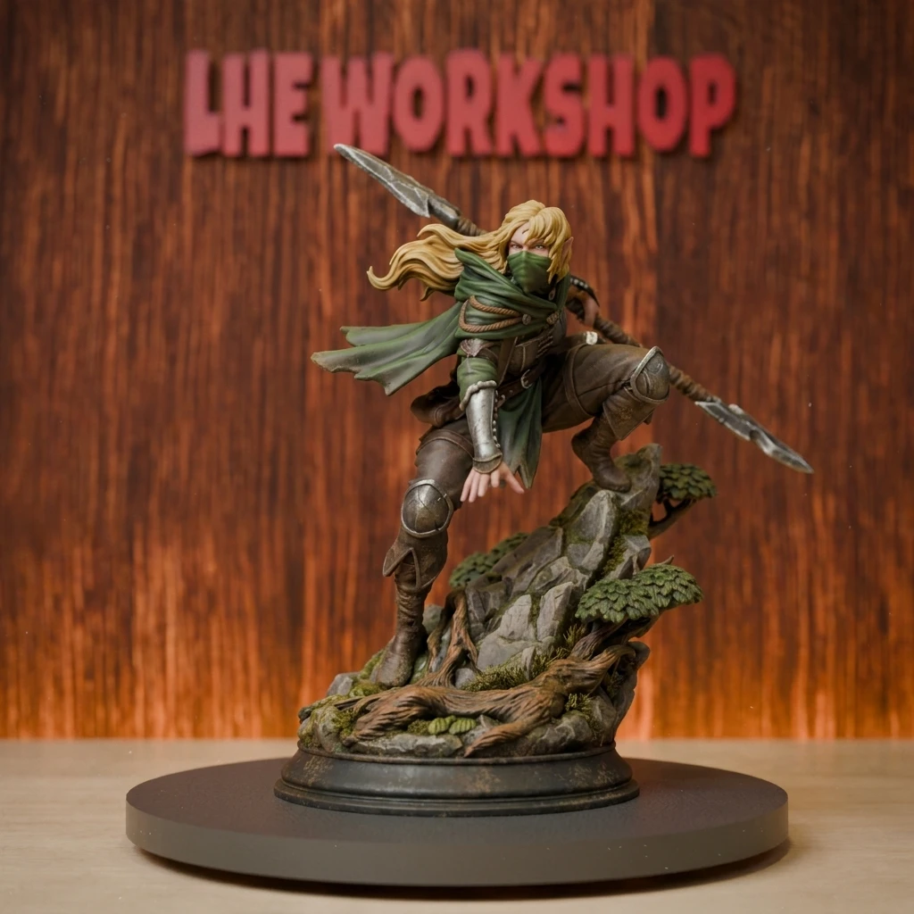 Female Elf Ranger Miniatures | 28mm-75mm | Resin 3D Printed DND Pathfinder Mini | Unpainted Grey