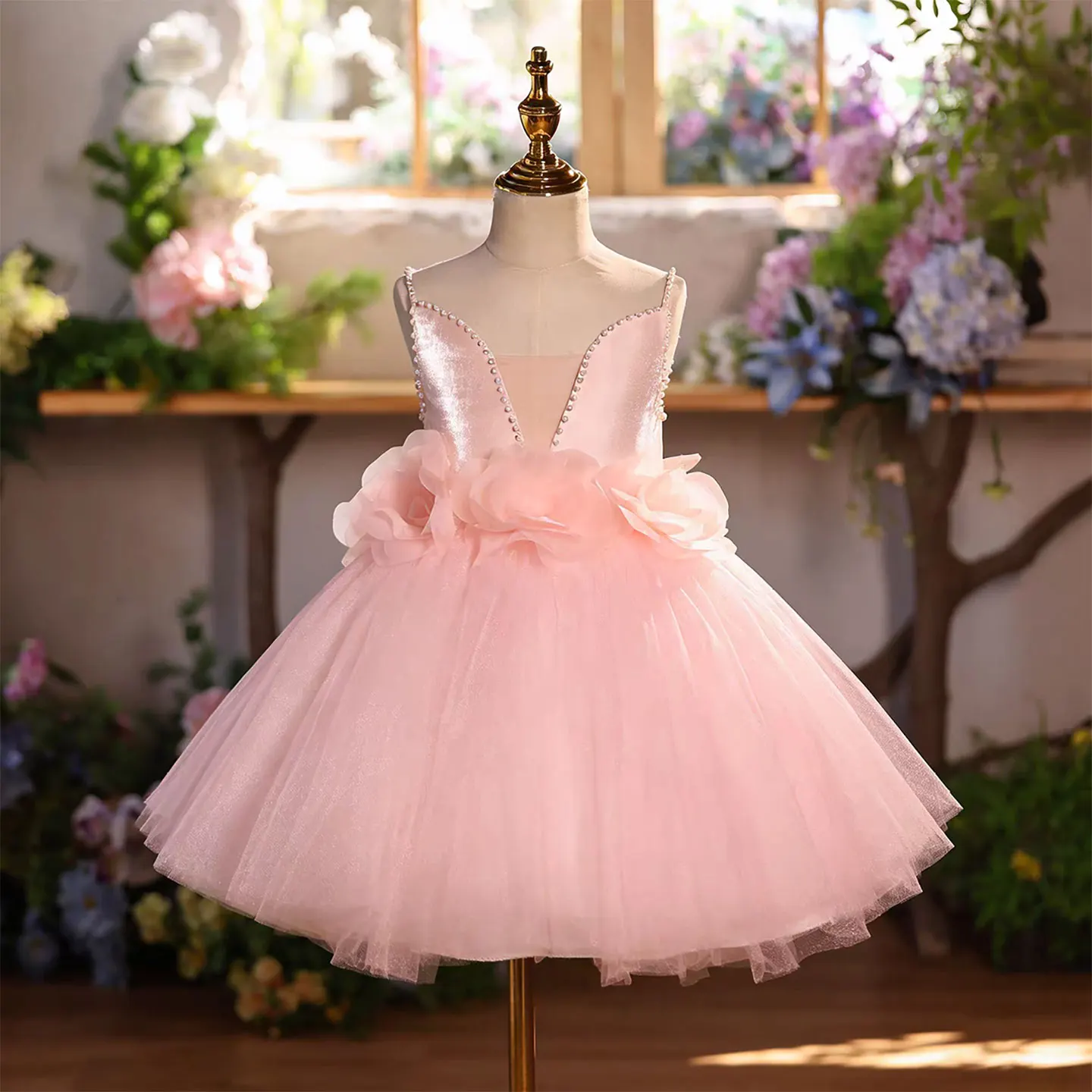 

Jill Wish D275 Pink Tulle Princess Dress Girls Party Dress Flower Girl Dress Birthday Dress Elegant Toddler Gown