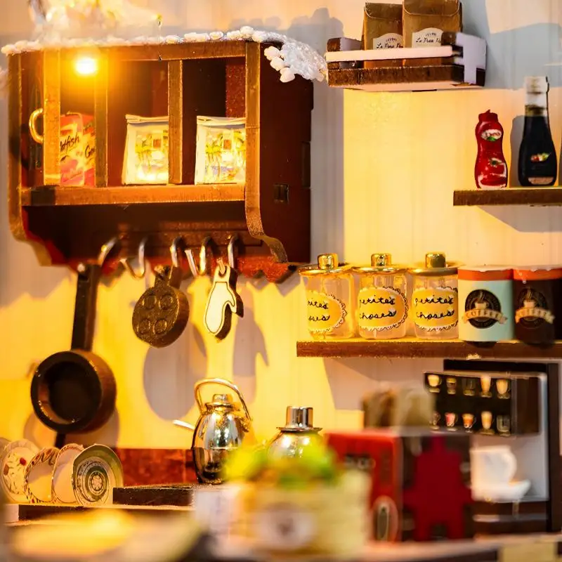 OUZEY DIY Kit de construção de villa de praia em miniatura - Casa de bonecas de madeira 3D com móveis, modelo de tema à beira-mar e presente de aniversário