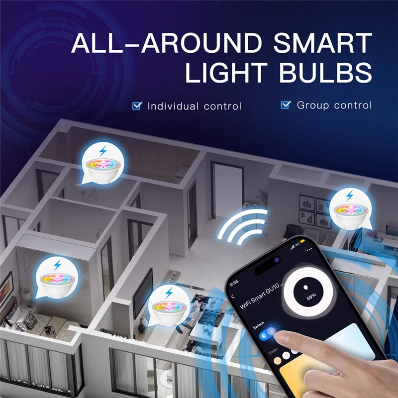 A46U Tuya GU10 WIFI Smart Life APP Controllo Lampade dimmerabili Lampadine per Alexa/Google Voice