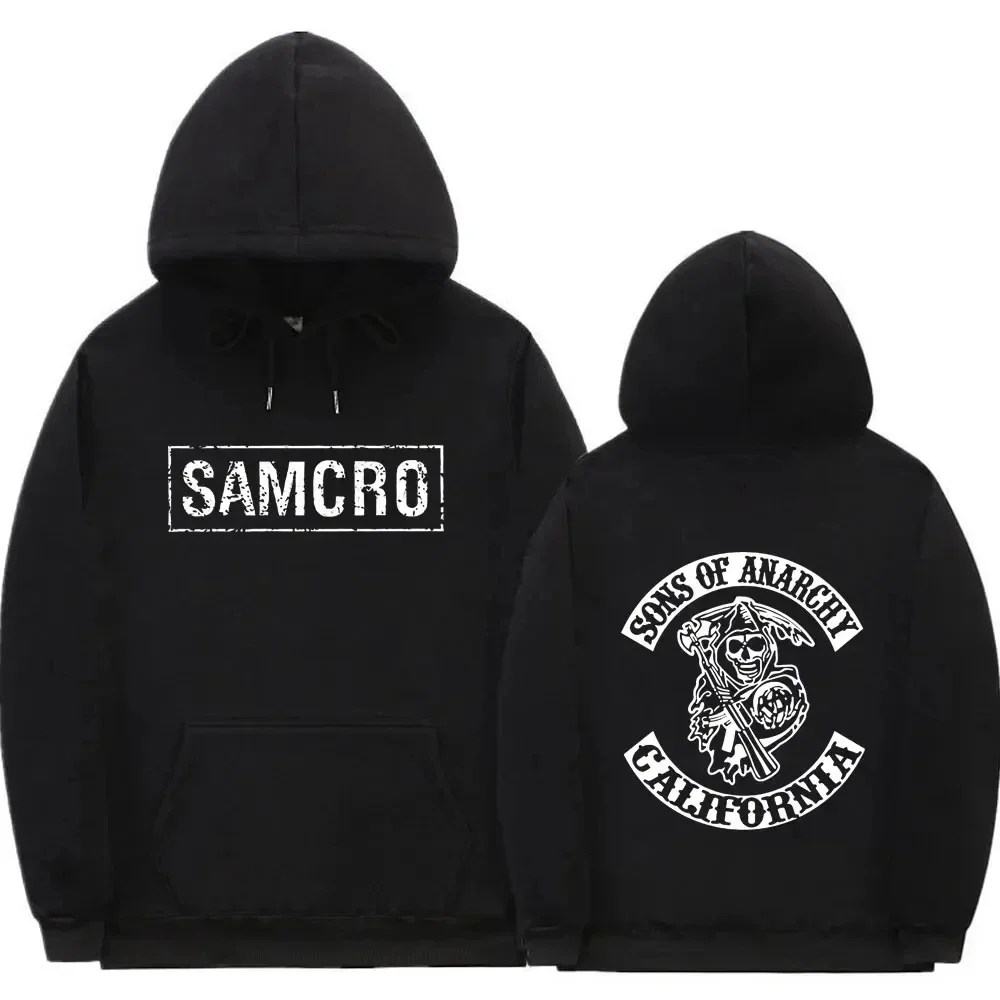 Moletom com capuz estampado frente e verso Sons of Anarchy SAMCRO, design de marca de moda masculina e feminina, pulôver de algodão com forro de lã.