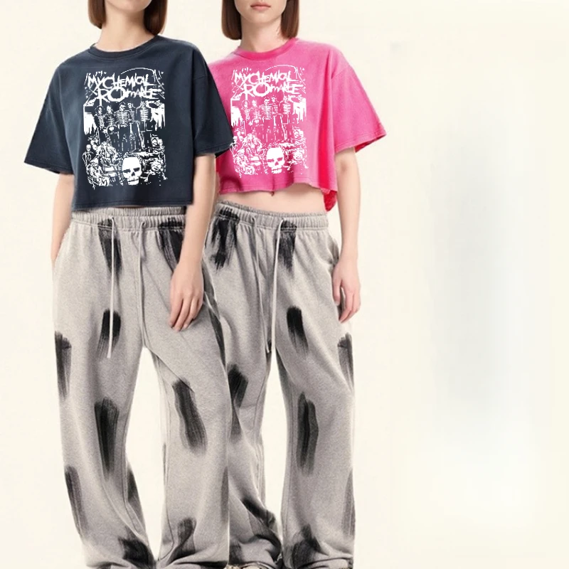 

Washed T-Shirts For Women Loose O-Neck Crop Tops Rock Band My Chemical Romance MCR Singer Female Clothes Summer Short Sleeve Tee