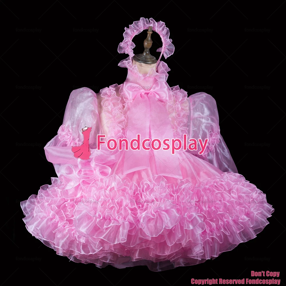 fondcosplay adult sexy cross dressing sissy maid short pink organza dress lockable Uniform cosplay costume CD/TV[G2417]