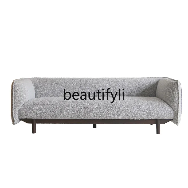 

FG28Nordic Italian minimalist solid wood fabric sofa living room three-person small apartment Japanese cream style