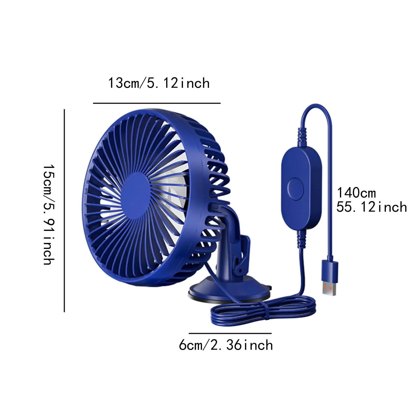 Portable Car Fan for Dashboard Suction Cup Mount USB Powered 12V 24V Round Plastic Air Cooler for Auto Truck RV Van Sedan Home