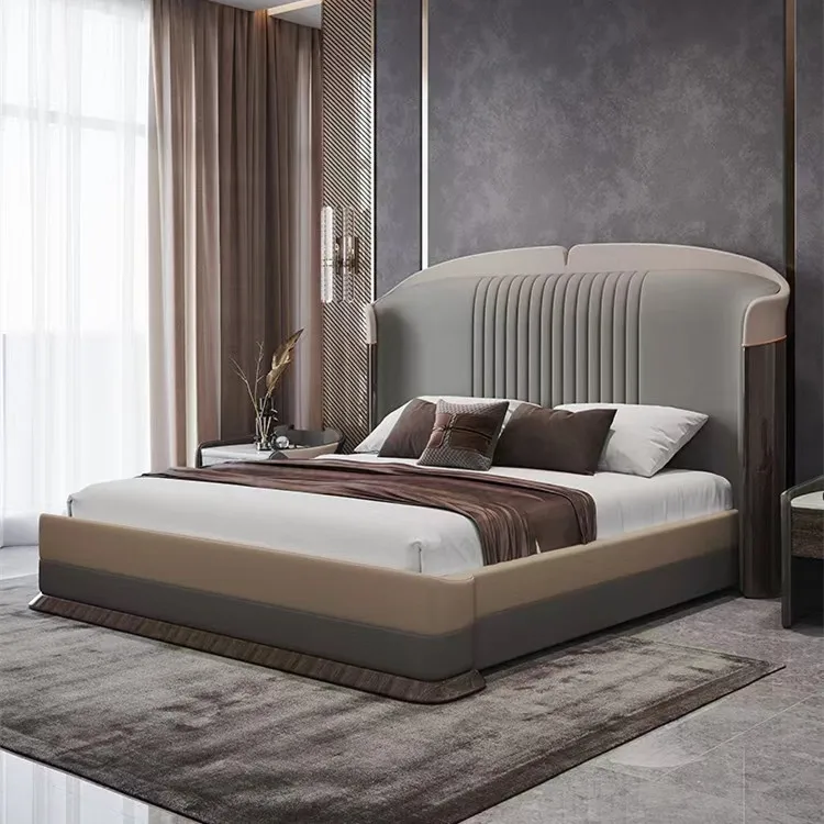 Customization Bedroom Furniture Upholstered Grey Leather Bed Italian Design Luxurious Bed Set Furniture Bedroom