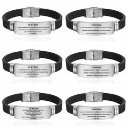 Men's Bracelet TO MY SON Never Forget That I LOVE YOU from Mom Dad Courage Silicone Bracelets for Men Boy Length Adjustable