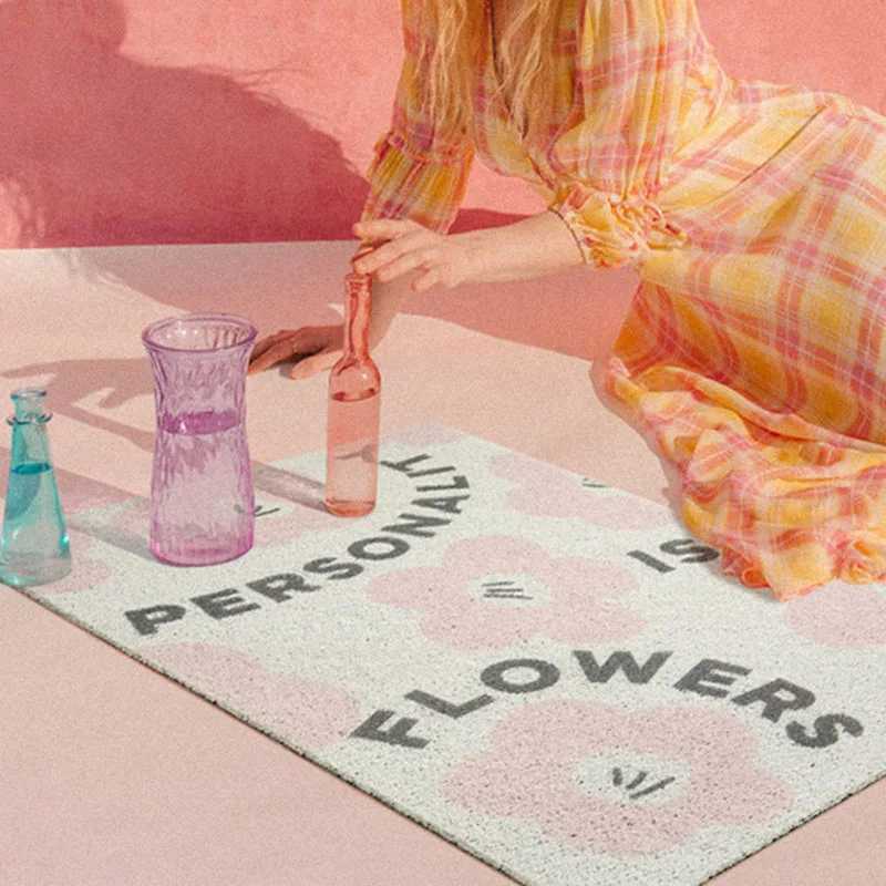 Ins Welcome Floor Mats Flowers Entrance Doormat Anti-slip PVC for Entry Porch Hallway Entryway Home Decor Dust Removal Carpet