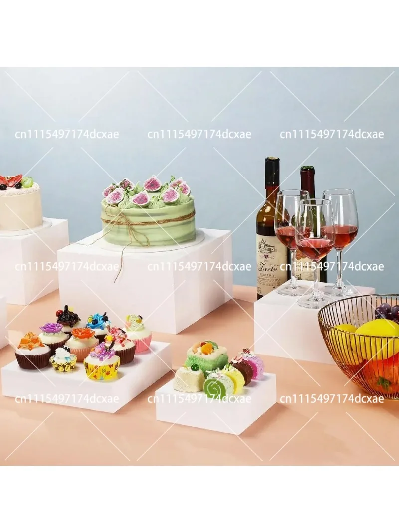 Acrylic Display Boxes Cube Riser, Food Display Stands for Party Buffet, White Square Cake Stand Risers