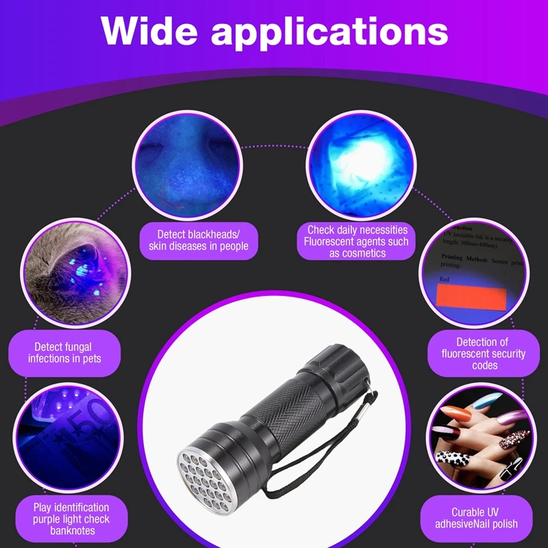 UV Black Light Flashlight 21 LED Flashlight Detector For Dog Pet Urine Handheld UV Black Light Torch For Stains