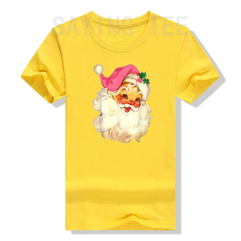 Funny Vintage Pink Santa Claus Pink Christmas Design T-Shirt Funny Graphic Tee Tops Basics Family Matching Xmas Costume Gifts