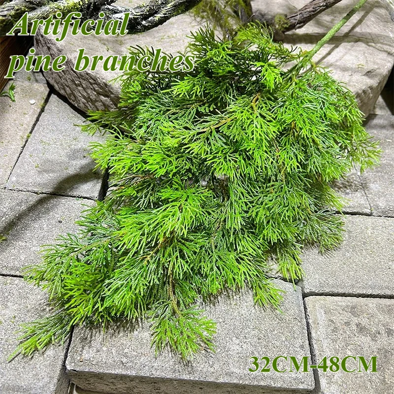Ramas de pino verde artificiales, 32CM a 48CM, ramas de ciprés, planta falsa, decoración de ambiente navideño para el hogar y la Oficina, 1 ud.