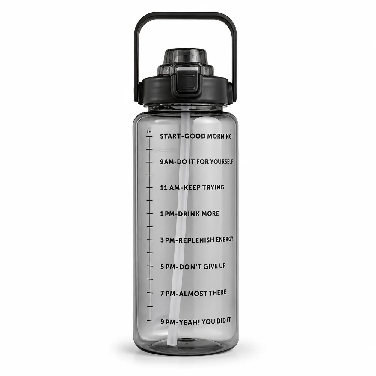 Large Water Bottle 2L with Straw, Motivational Time Marked Drinking Jug for Workout and Travel