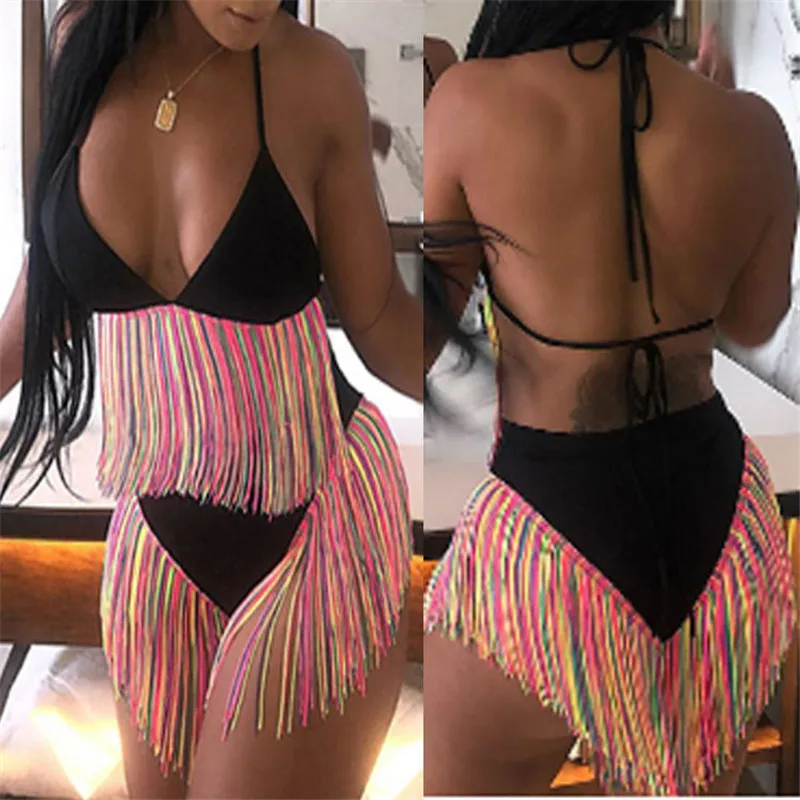 High Quality Fashionable Women's Sexy Backless Bikinis Lady Wearing Tassel Nightclub Women's Clothing Spice Girls Bikini