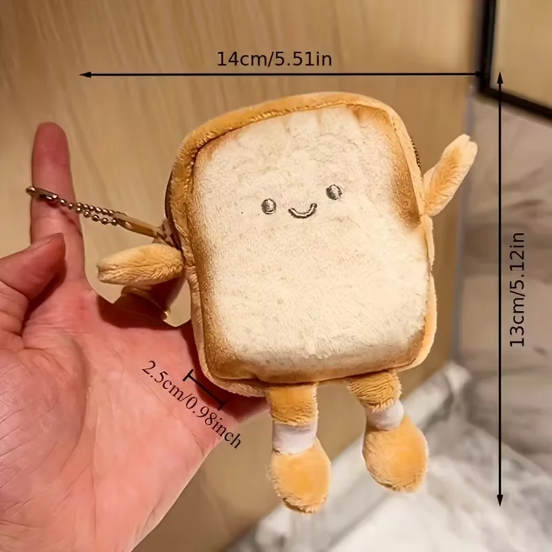 1pc toasted bread-shaped coin wallet, keychain pendant, backpack pendant, zipper headphones and small item storage