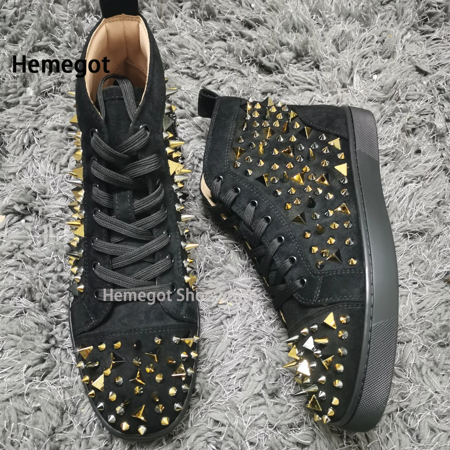 High Top Rhinestone Rivet Sneakers Shoes Autumn and Winter Shoes Leather Board Shoes Trend Zapatillas De Hombre Tenis Masculino