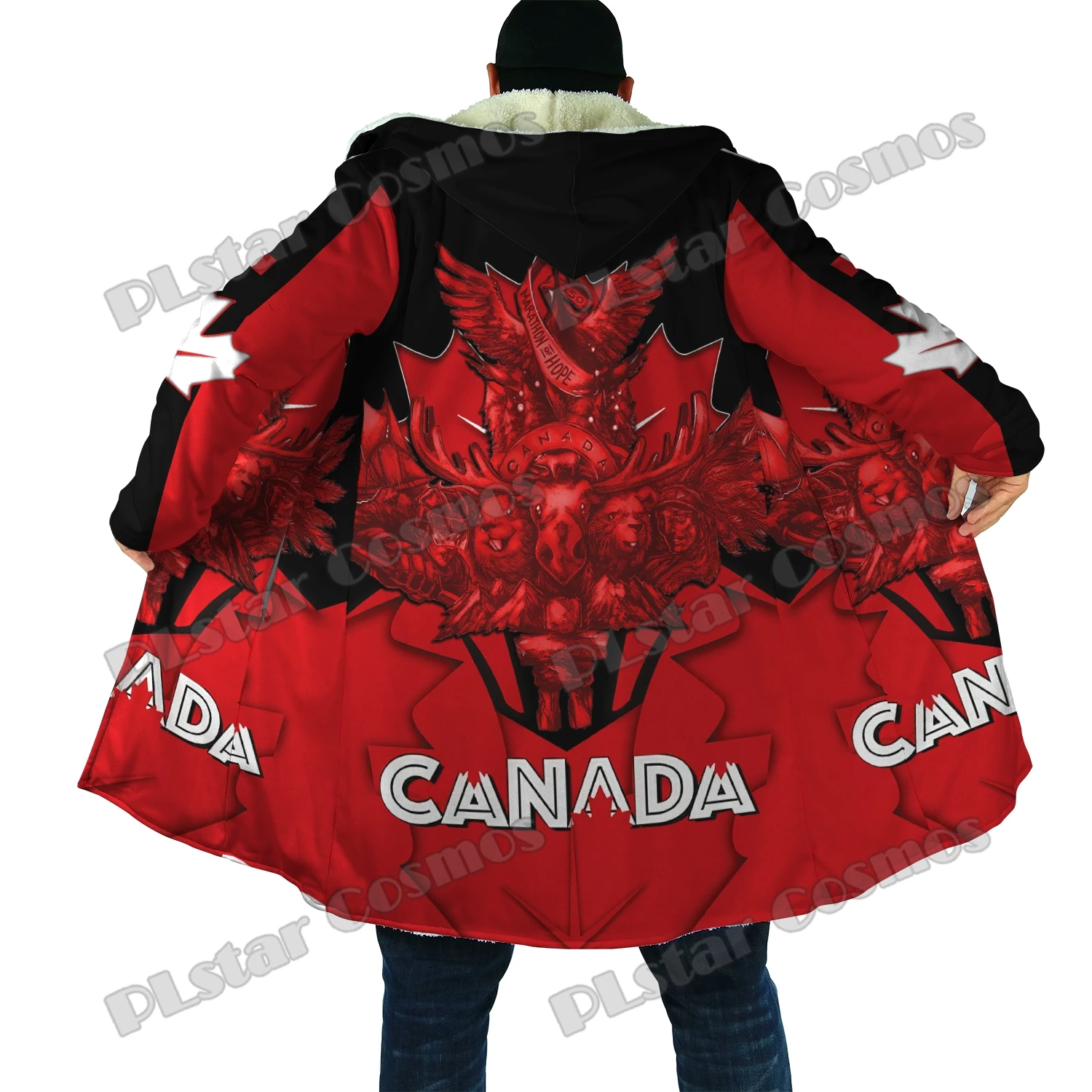 Canada Day Haida Maple Leaf Style 3D All Over Printed Men's Fleece Hooded Cloak Unisex Casual Thick Warm Cape coat PF98