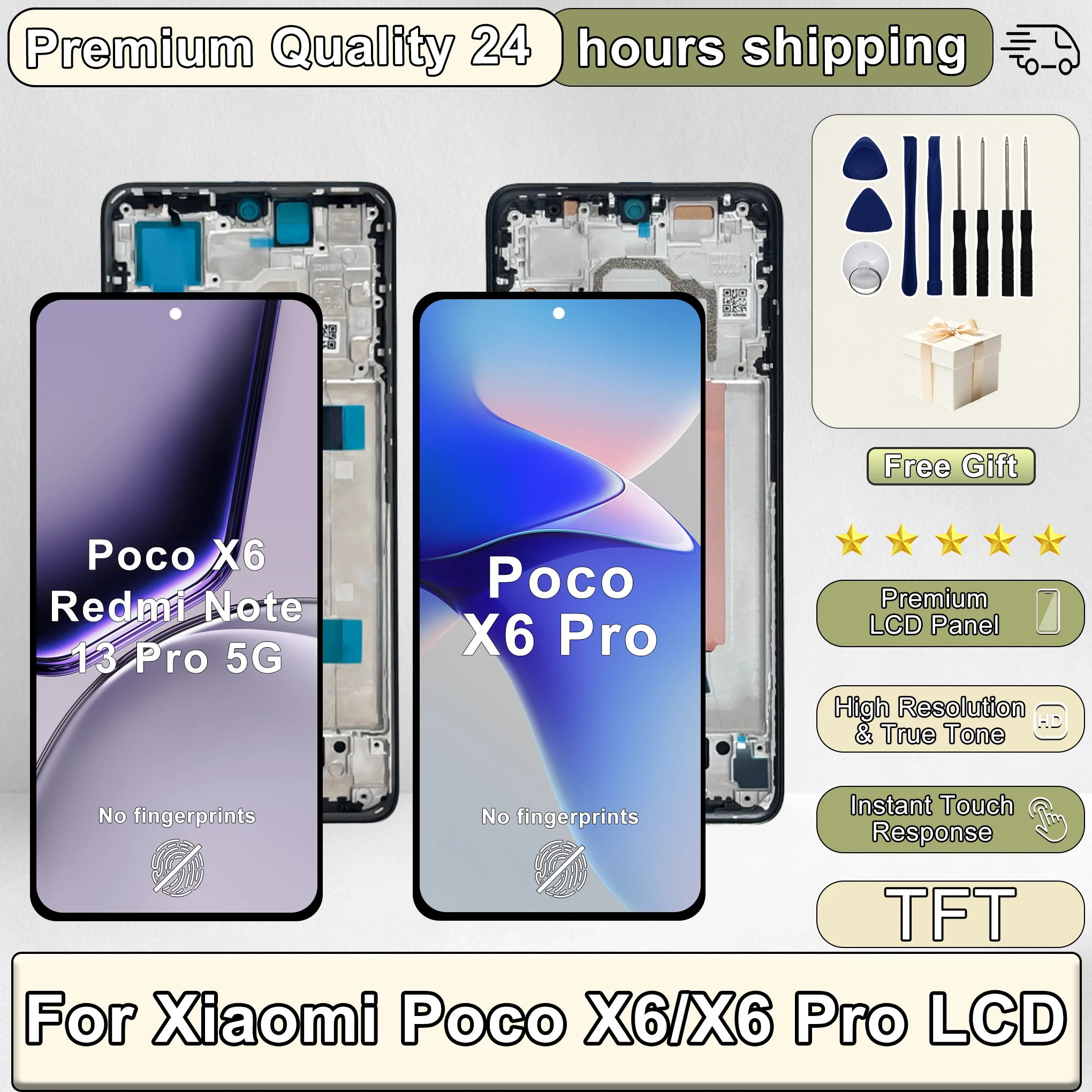 6.67" TFT LCD For Xiaomi Poco X6 Display 23122PCD1G Touch Screen Digitizer For Poco X6 Pro LCD 2311DRK48G Assembly Replacement