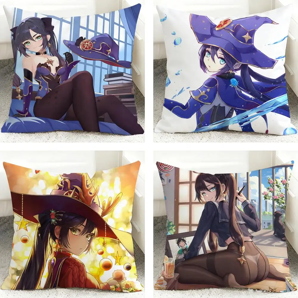 Game G-Genshin Impact Mona Cushion Cover Soft Short Plush Pillow Case Cushion Cover for Living Room Sofa Decor