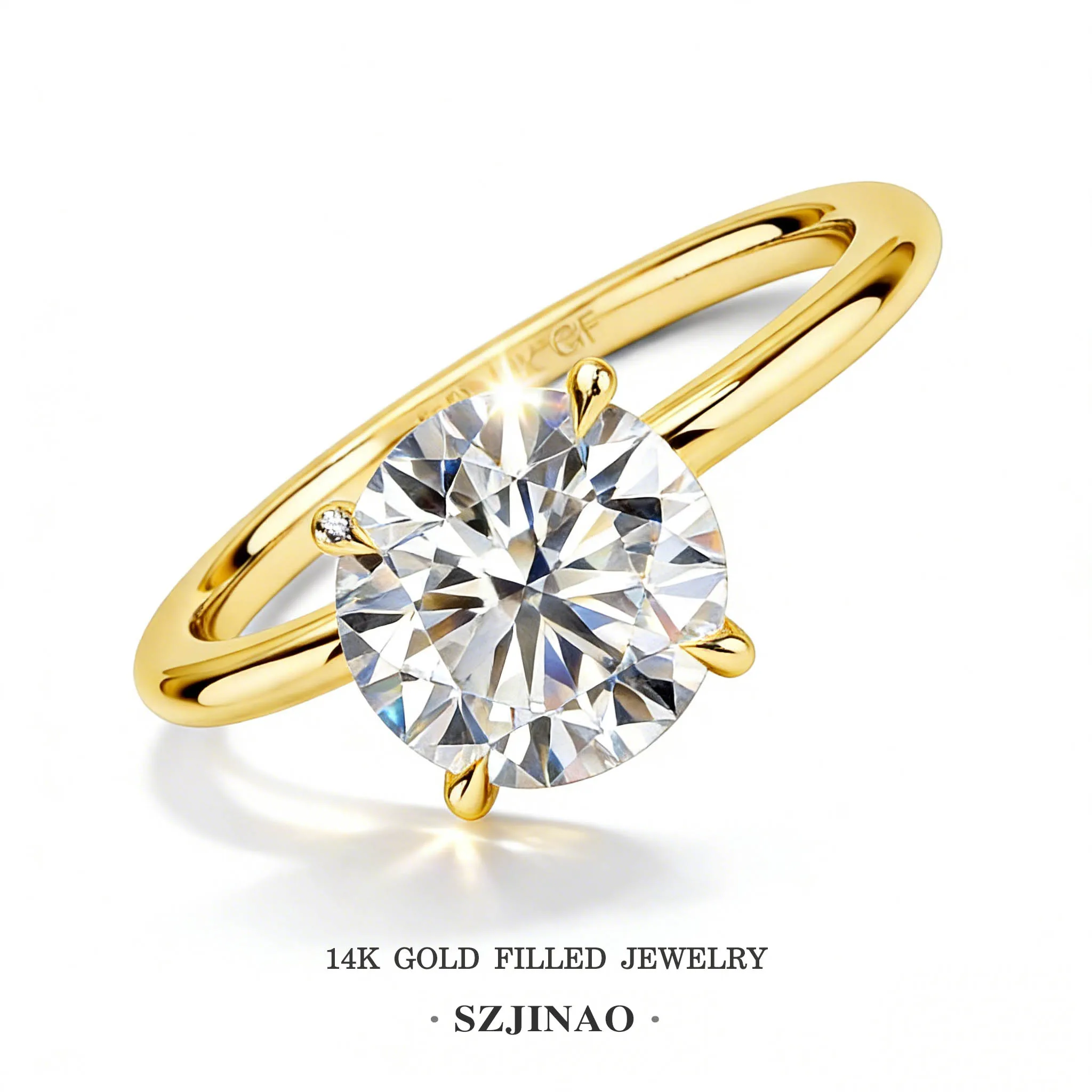 

SzJinao 14K Gold Filled 2ct Round Moissanite 4-Prong Solitaire Ring Classic Band Ring for Women Engagement Wedding Gift Jewelry