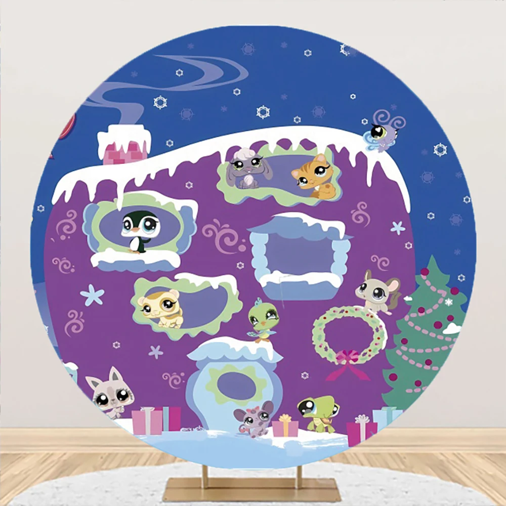 

Hasbro Littlest Pet Shop Baby Shower Round Elastic Photo Backdrop Background For Photography Birthday Party Supplies Props