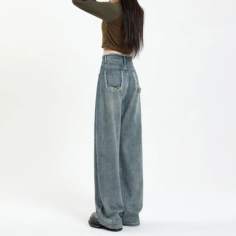 

Spring, Summer, Winter, Women's Vintage Wide Leg, New Jeans, Women's Casual Pants, High Rise Straight Pants, Mop Floor Trousers