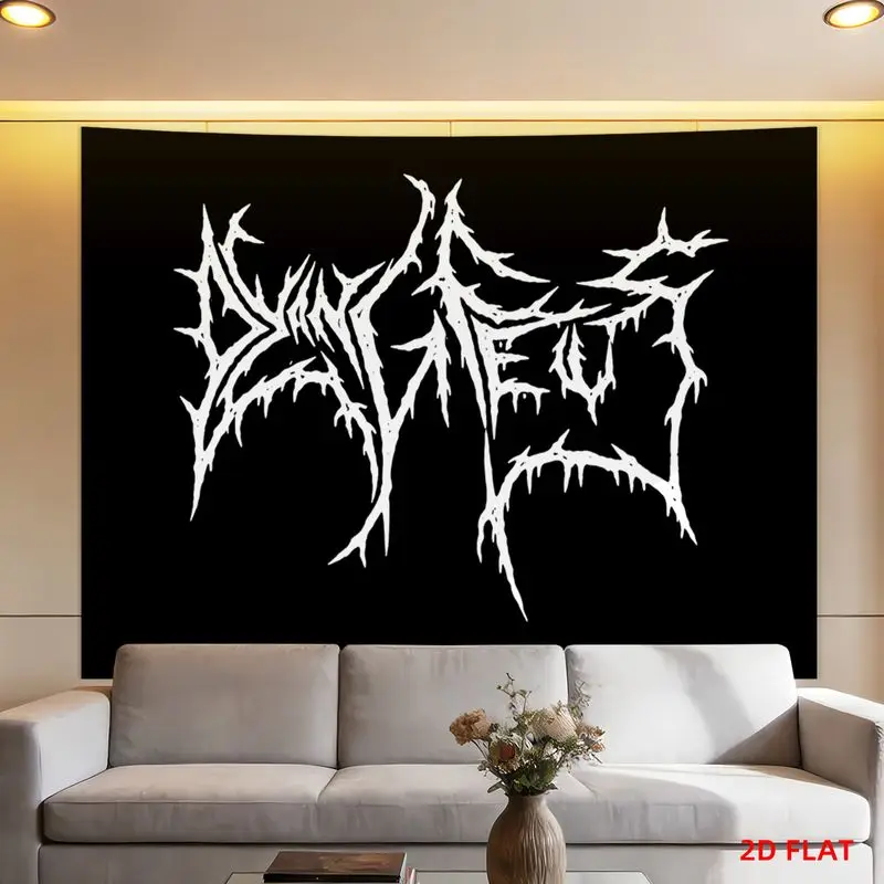 VIKAMA Black Background White Letters Bones Death Metal Thorns Tapestry, Gothic Wall Art for Bedroom Dorm Decor