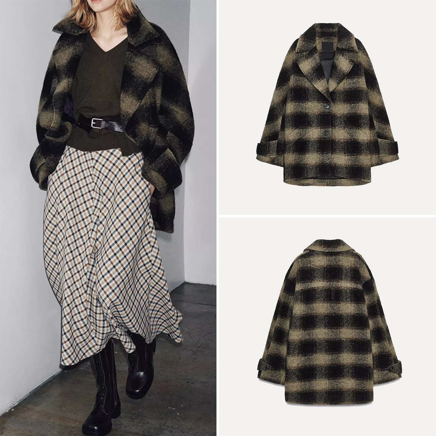 

Faionable Plaid Mixed Fabric orts Coat Women's Sle Autumn 2025 New Arrival Ladies Stand Fit Long Sve Button up ...