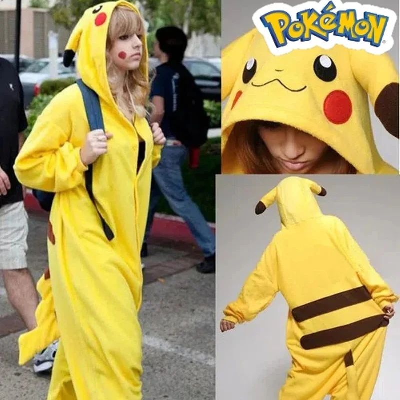 New Pokemon Warm Flannel Homewear Adult Autumn&Winter Soft Onesie Cosplay Animal Hoodie Pajamas Parent-Child Girls Sleepwear