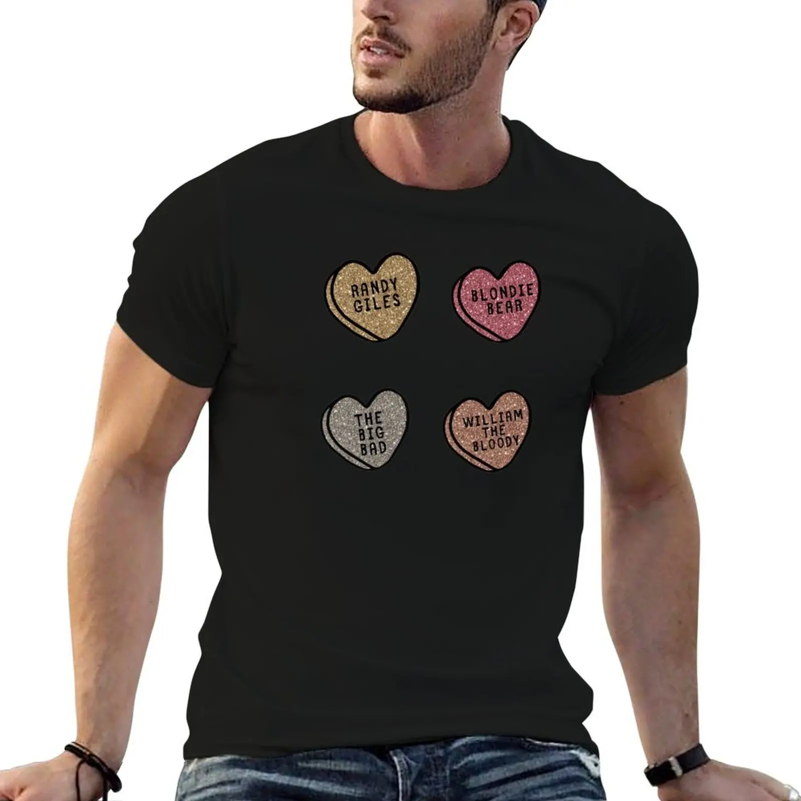 

Футболка с наклейками Spike Glitter Hearts Buffy, футболка для мужчин, футболки с аниме, футболка большого размера